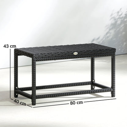 Outdoor Coffee Table, PE Rattan Side Table w/ Plastic Board, Black