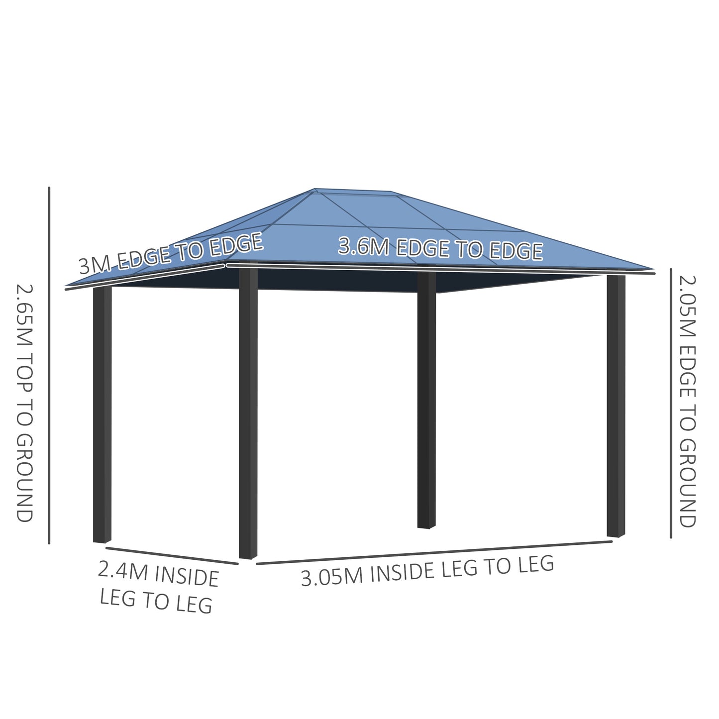 Outsunny 3 x 3.6m Polycarbonate Hard Top Gazebo with LED Solar Light and Aluminium Frame, Garden Pavilion with Mosquito Netting and Curtains