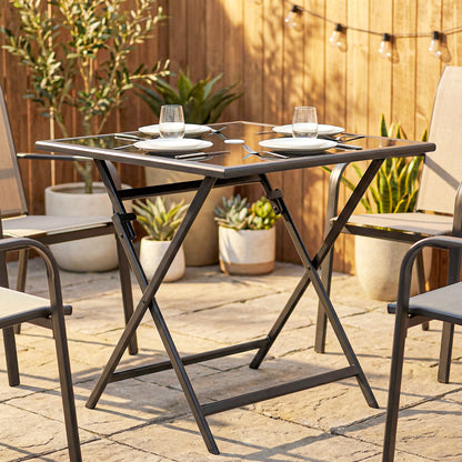 Folding Square Garden Dining Table with Parasol Hole