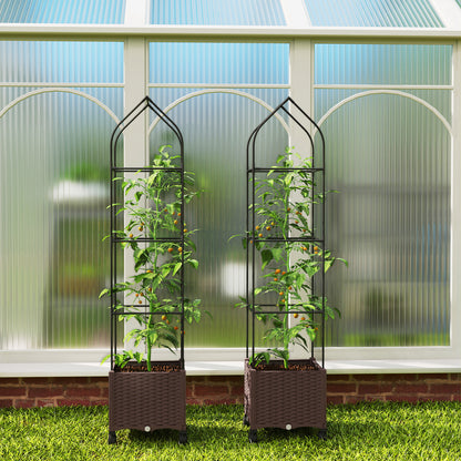 Raised Garden Bed Tomato Cage with Trellis, Drainage Holes, Brown