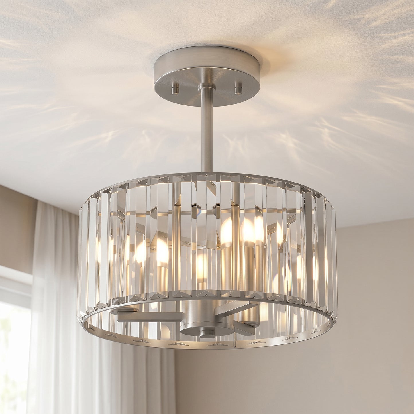 Crystal Ceiling Light Fixture, Semi Flush Mount Modern Crystal Chandelier Ceiling Light for Living Room, Bedroom, Hallway, Dining Room, E14 Base 3-Lights, Bulbs Not Included, Silver Tone