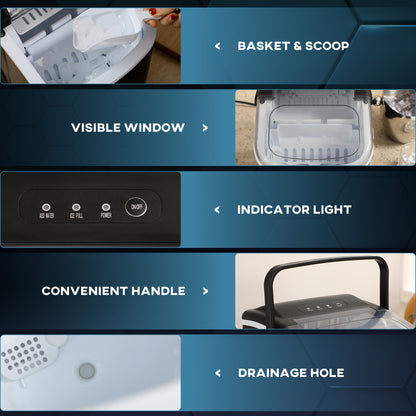 Ice Maker Machine Counter Top, 12Kg in 24 Hrs, 9 Cubes Ready in 6-12Mins, Portable Ice Cube Maker with Ice Scoop and Basket, Black