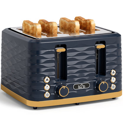 Toaster with 4 Slot, 7 Browning Levels, 1860W, Ripple, Dark Blue