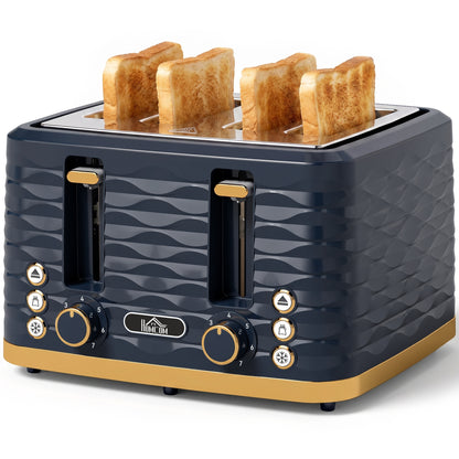 Toaster with 4 Slot, 7 Browning Levels, 1860W, Ripple, Dark Blue