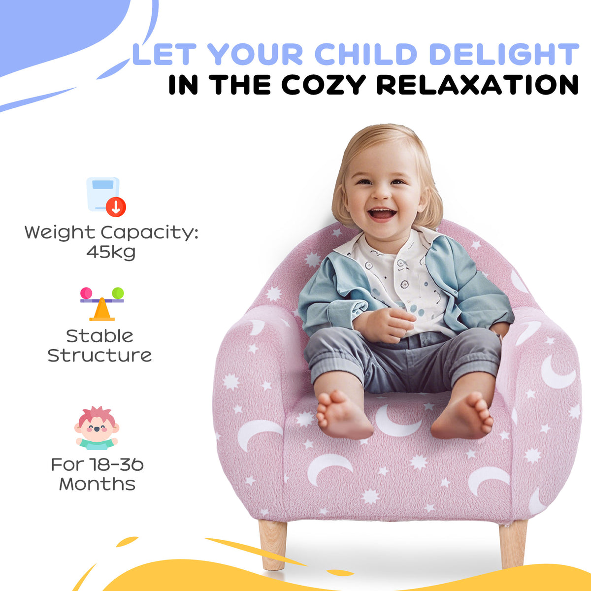 Kids Armchair, Glow in the Dark Single Chair for Bedroom, Pink