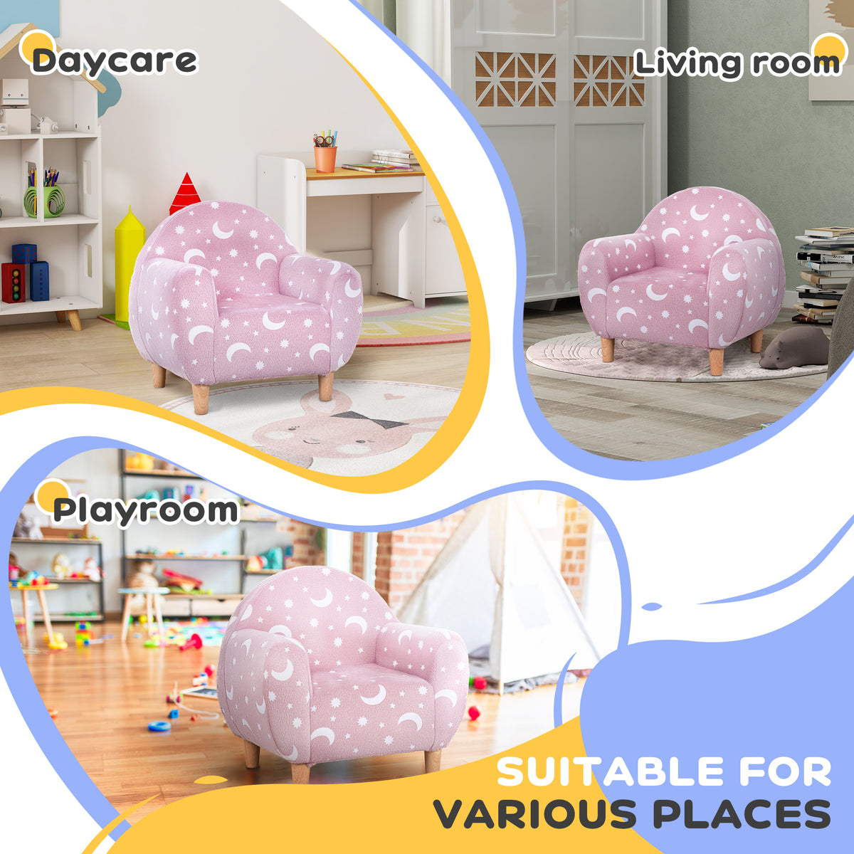 Kids Armchair, Glow in the Dark Single Chair for Bedroom, Pink