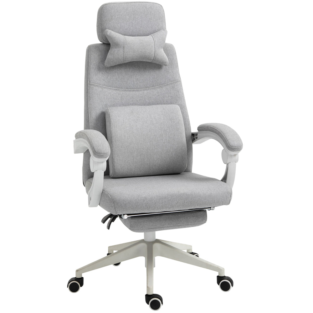 Home Office Chair w/ Manual Footrest Recliner Padded Modern Adjustable Swivel Seat w/ 2 Pillows Armrest Ergonomic Grey