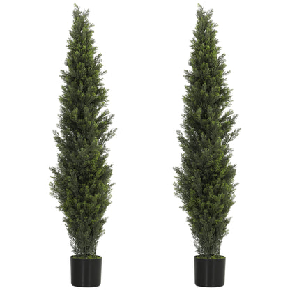 Set of 2 Decorative Artificial Plants Cypress in Weighted Pot, 150 cm Tall Fake Plant with 2035 Leaves for Home Indoor Outdoor Decor
