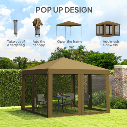Heavy Duty Pop Up Gazebo with Removable Mesh Sidewall Khaki