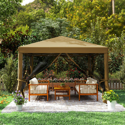 Heavy Duty Pop Up Gazebo with Removable Mesh Sidewall Khaki