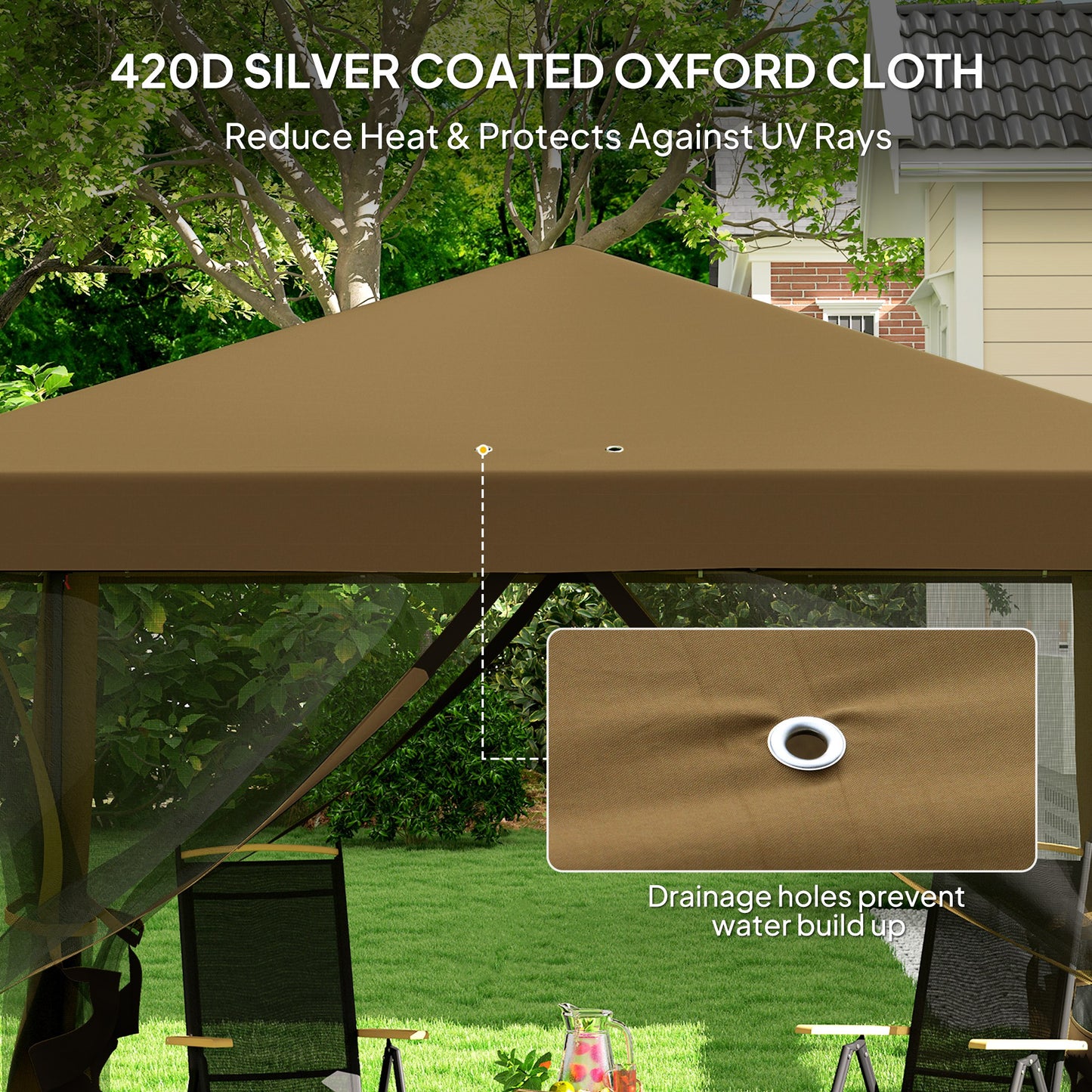 Heavy Duty Pop Up Gazebo with Removable Mesh Sidewall Khaki