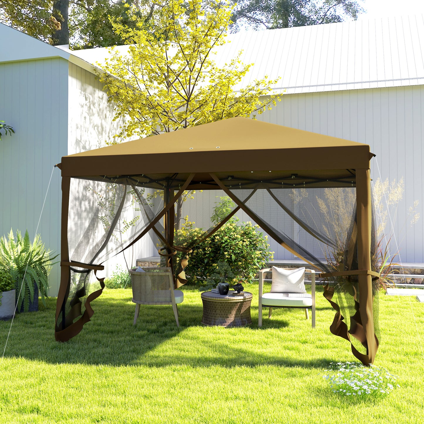 Heavy Duty Pop Up Gazebo with Removable Mesh Sidewall Khaki