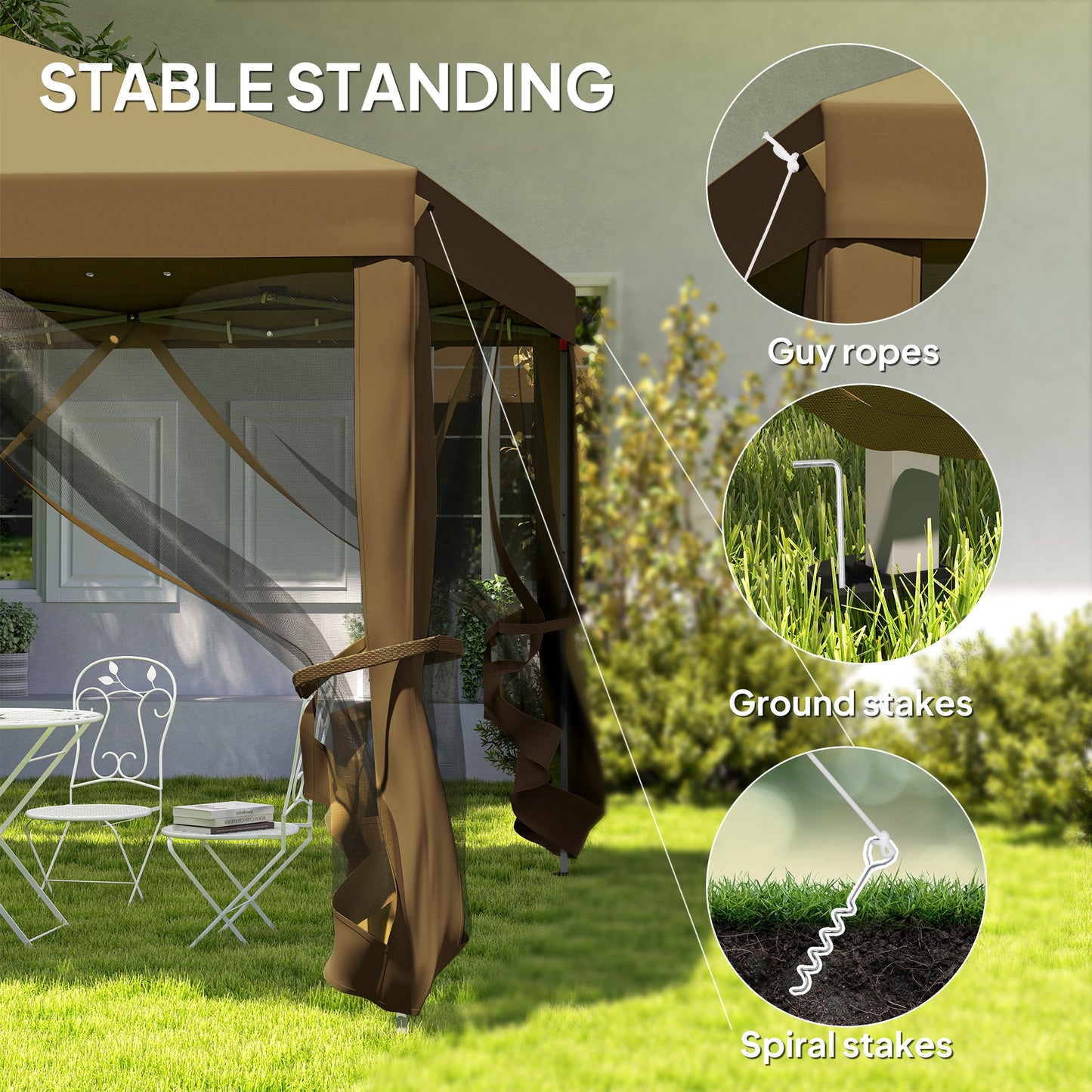 Heavy Duty Pop Up Gazebo with Removable Mesh Sidewall Khaki