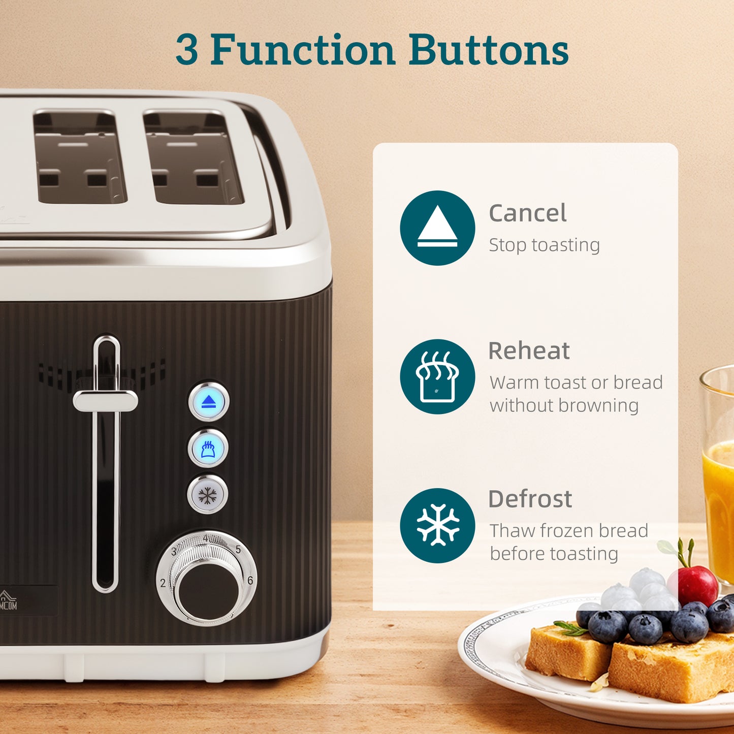 1.7L 3000W Rapid Boil Kettle and 4 Slice Toaster Set Crumb Tray Black