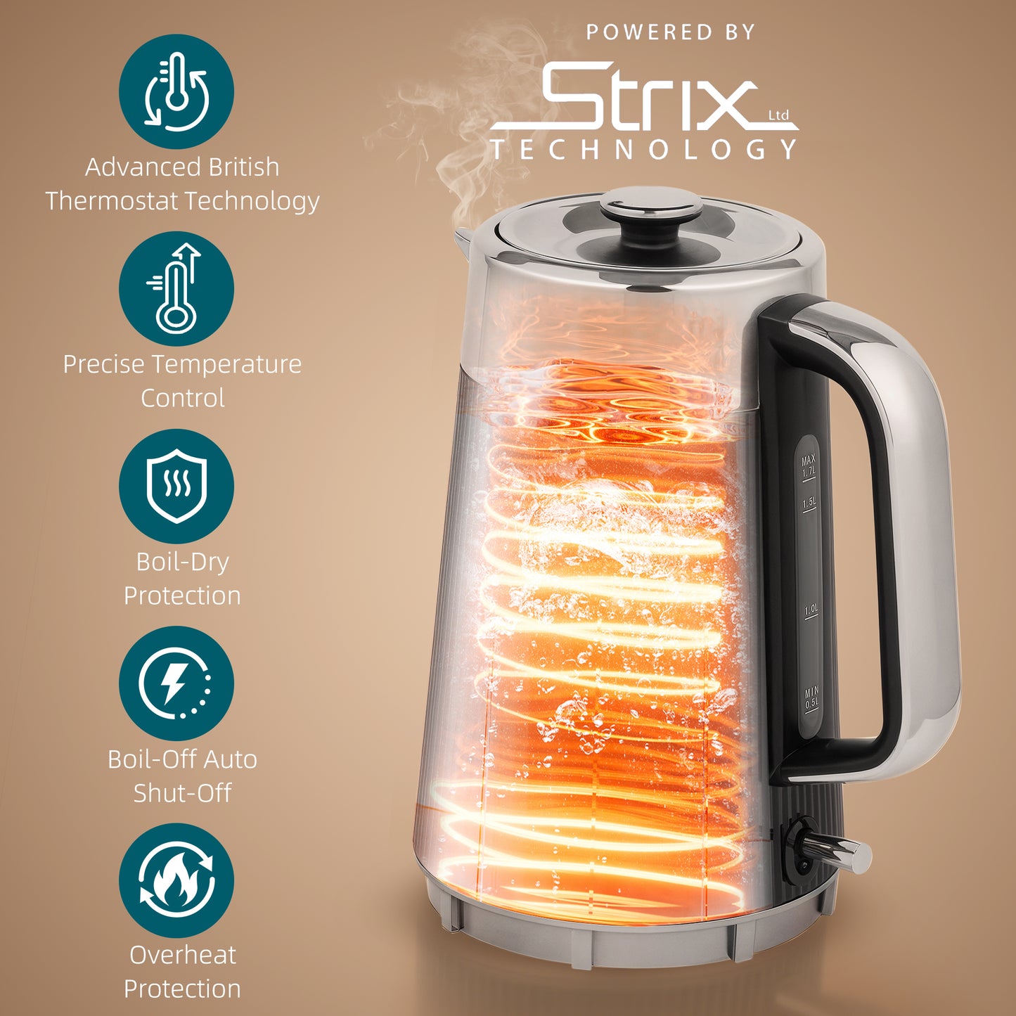 1.7L 3000W Rapid Boil Kettle and 4 Slice Toaster Set Crumb Tray Black