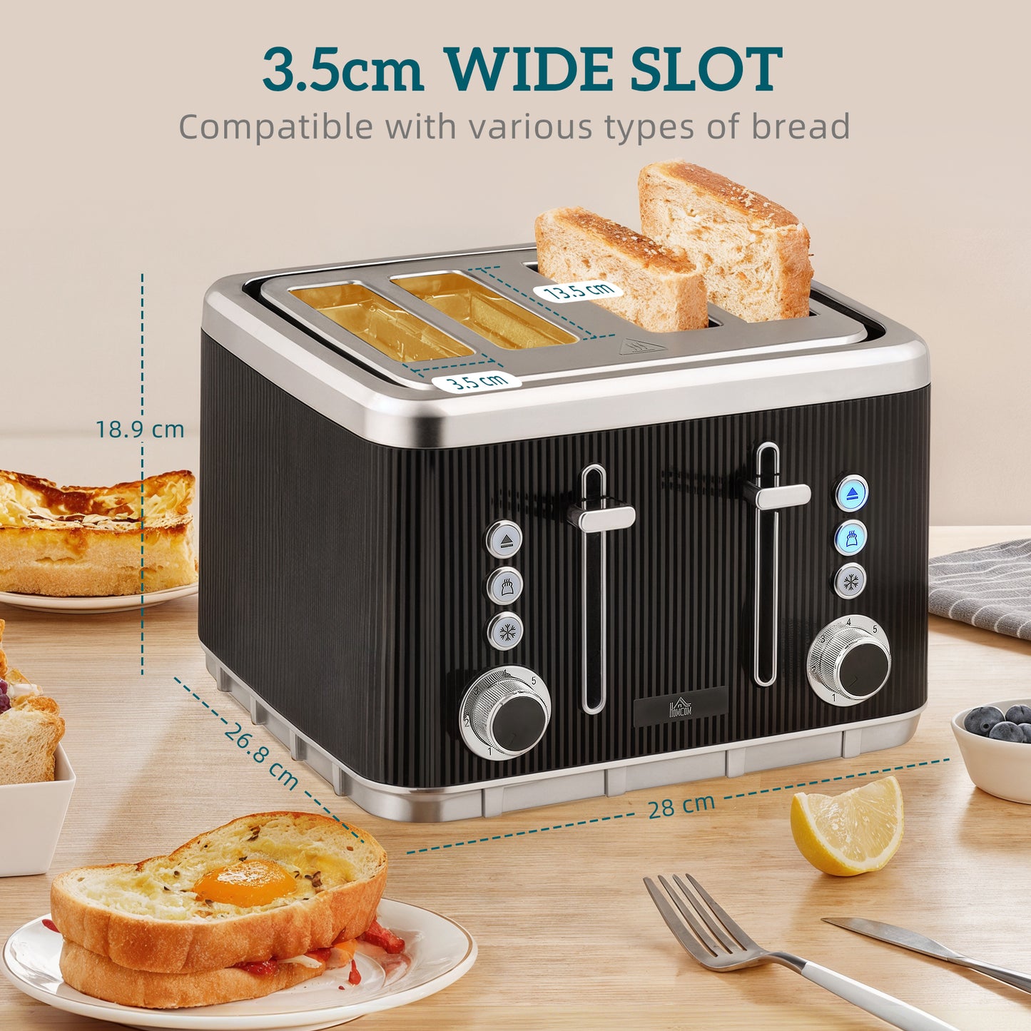 1.7L 3000W Rapid Boil Kettle and 4 Slice Toaster Set Crumb Tray Black