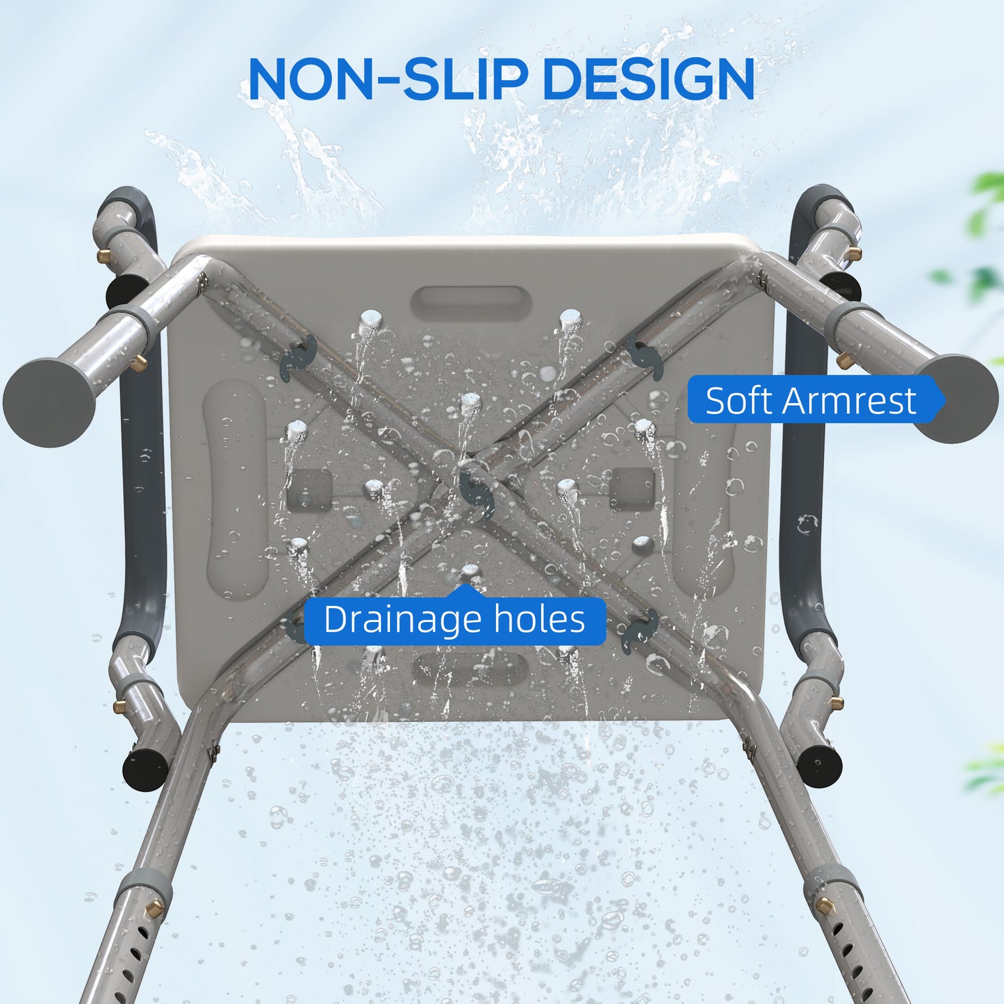 Rust-Free Aluminium Bath Chair with Adjustable Height, Grey