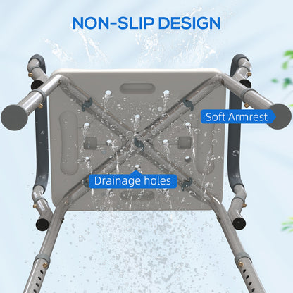 Rust-Free Aluminium Bath Chair with Adjustable Height, Grey