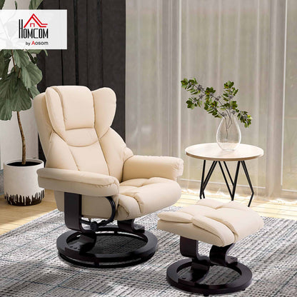 PU Leather Manual Reclining Armchair Footstool Padded Seat Cream