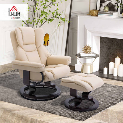 PU Leather Manual Reclining Armchair Footstool Padded Seat Cream