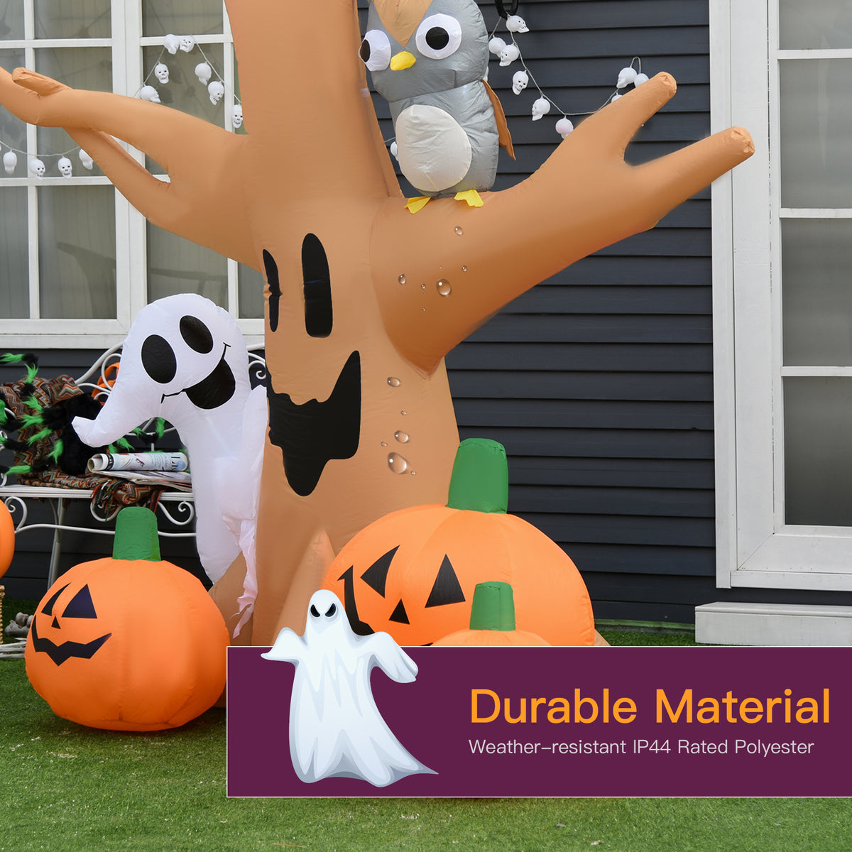 Halloween Inflatable Tree Ghost 3 Pumpkins Owl Lighted 4 LED for Lawn