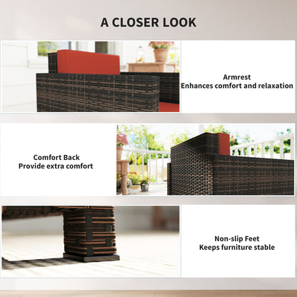 Rattan Garden Armchair, Cushioned Single Rattan Chair, Brown/Orange