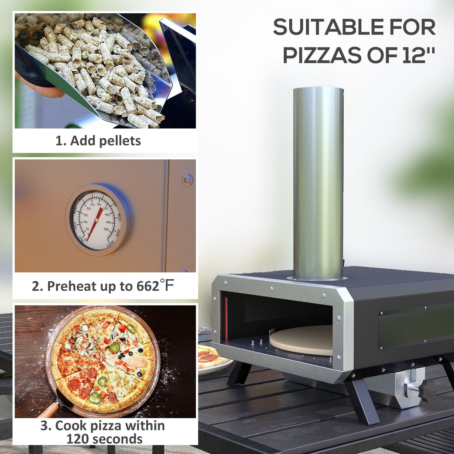 Warehouse Clearance Sale -  Portable Wood Pellet Pizza Oven with 12" / 30cm Rotating Pizza Stone, Peel and Cover, Wood Fired Pizza Maker with Thermometer