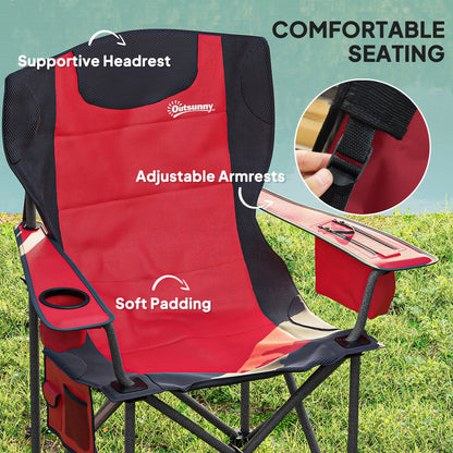 Set of 2 Padded Folding Picnic Chairs with Cooler Bag, Red