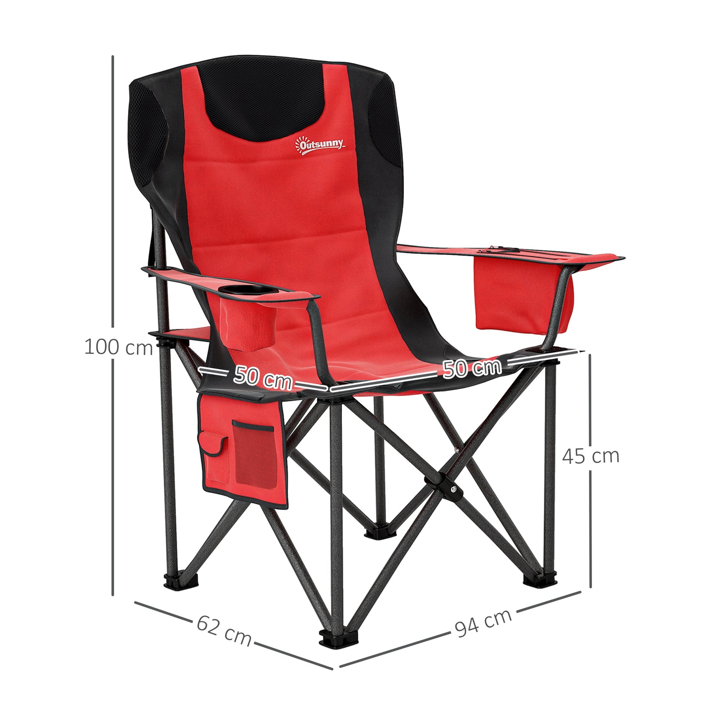 Set of 2 Padded Folding Picnic Chairs with Cooler Bag, Red