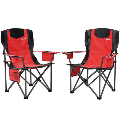 Set of 2 Padded Folding Picnic Chairs with Cooler Bag, Red