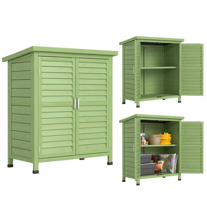 Garden Storage Shed Solid Wood Garage Organisation w/ Doors, Green