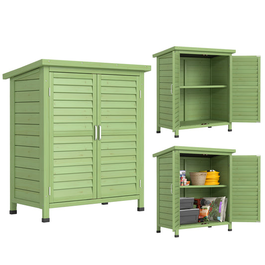 Garden Storage Shed Solid Wood Garage Organisation w/ Doors, Green