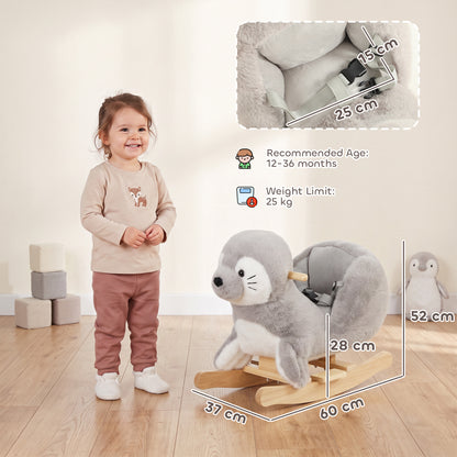 Plush Rocking Seal with Sounds and Safety Belt - Grey & White