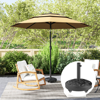 Parasol Base with Wheels, Floral Rose Pattern, Black