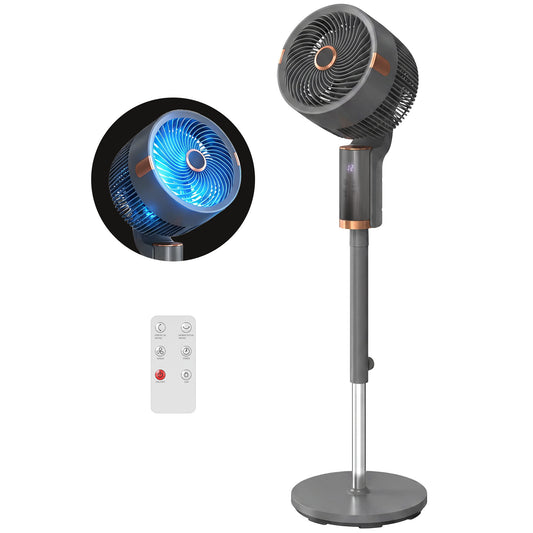20 dB Silent Standing Fan for Bedroom, 44" Pedestal Fan with 55° Oscillating, 90° Vertical Tilt, 8 Speeds, LED Light, Remote Control, 12H Timer, Adjustable Height, Grey