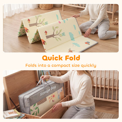 1.8m x 1.5m Reversible Folding Baby Play Mat with Storage Bag - Animals & Forest