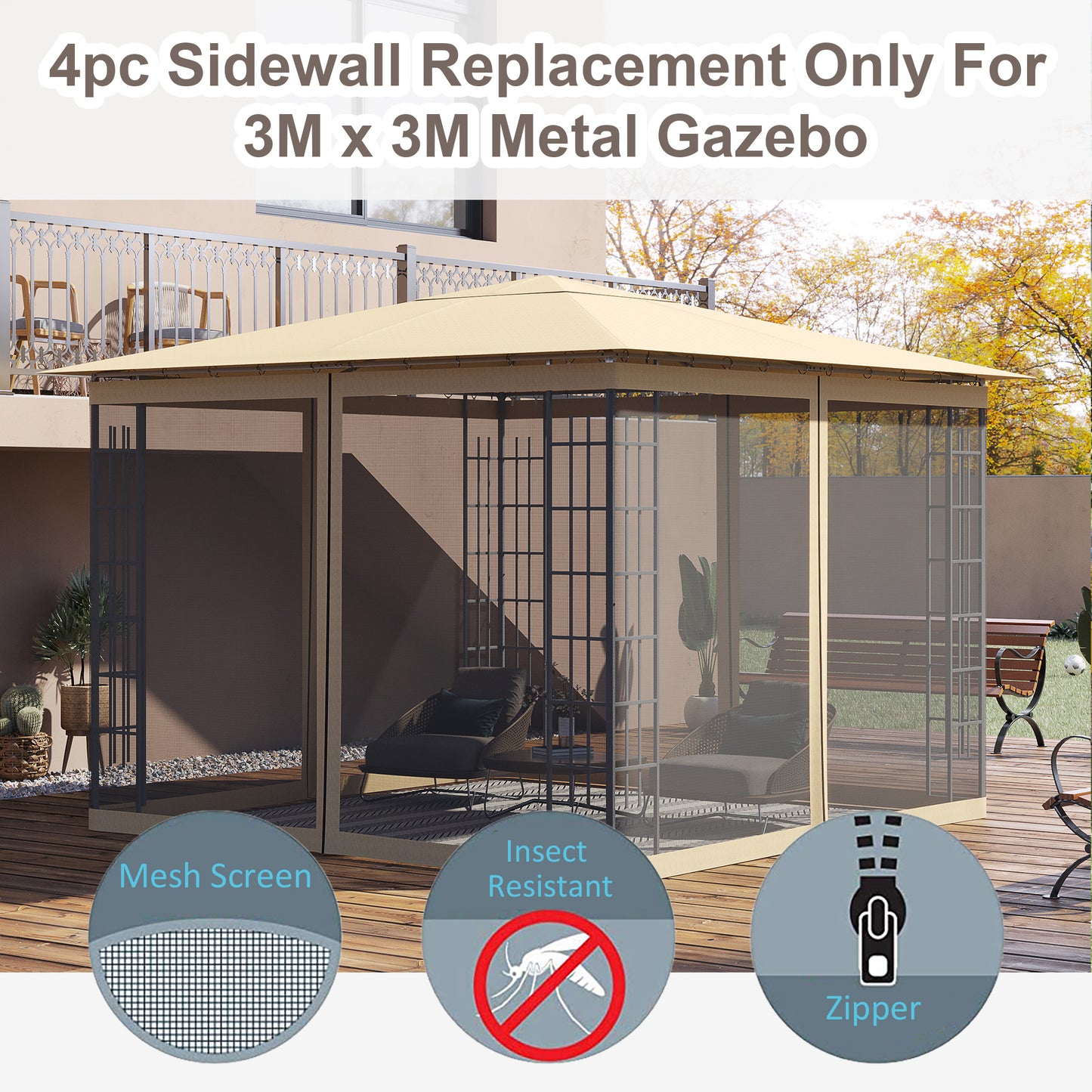 302 x 207cm Universal Replacement Gazebo Mesh Netting Screen Walls