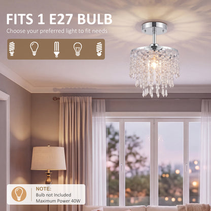 Crystal Ceiling Light with 57 Crystal Strands, Silver Tone
