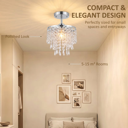 Crystal Ceiling Light with 57 Crystal Strands, Silver Tone