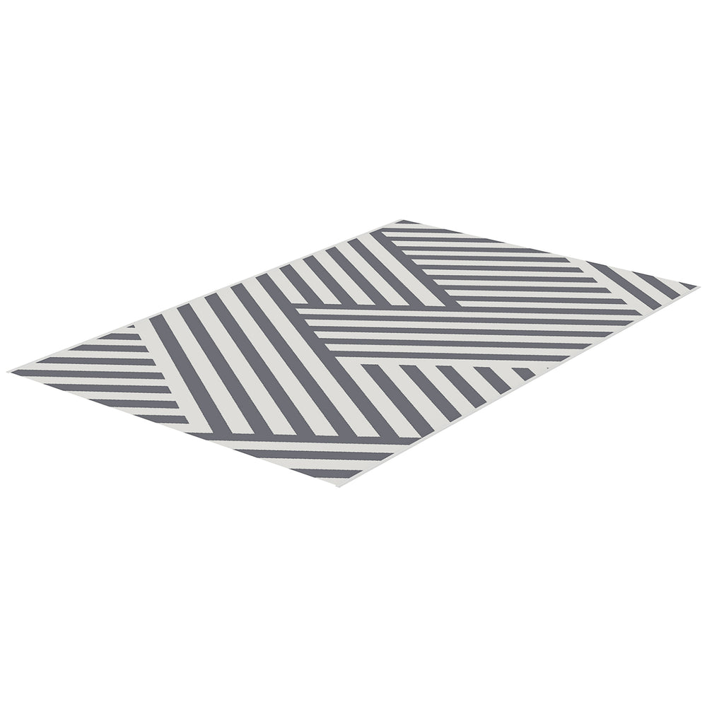 Plastic Straw Reversible RV Outdoor Rug with Carry Bag, 182 x 274cm, Grey and Cream