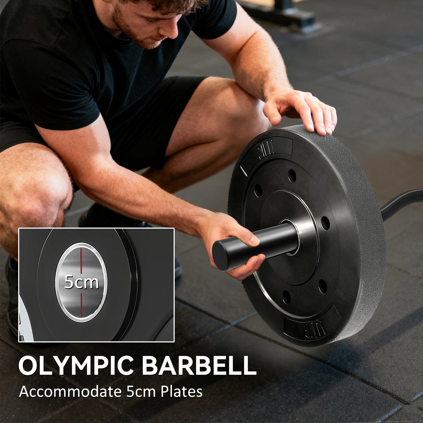 4ft Olympic EZ Curl Bar, Barbell Bar for 2" Weight Plates, Black