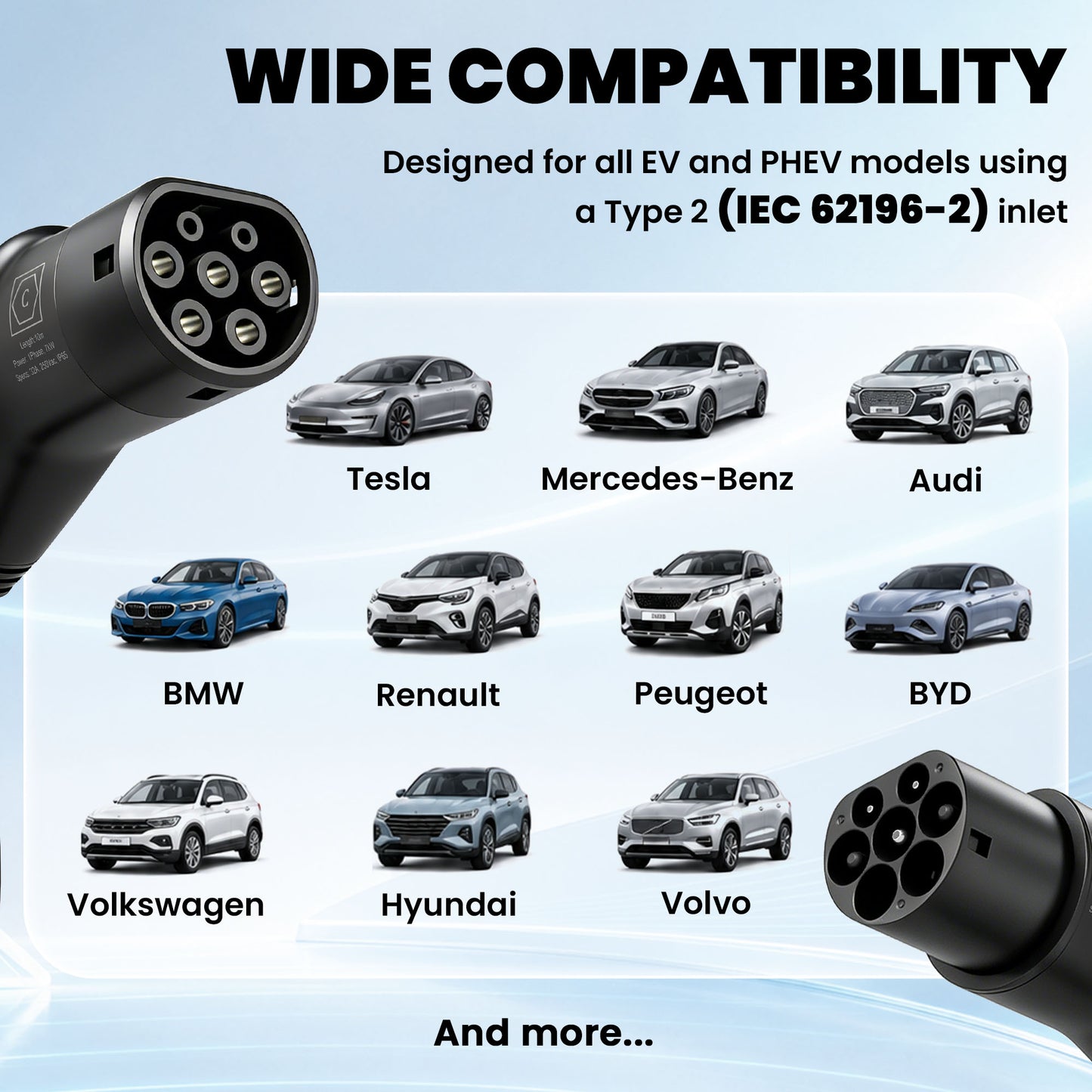 Type 2 EV Charging Cable, 7kW, 32A, Mode 3, 1-Phase, 10m