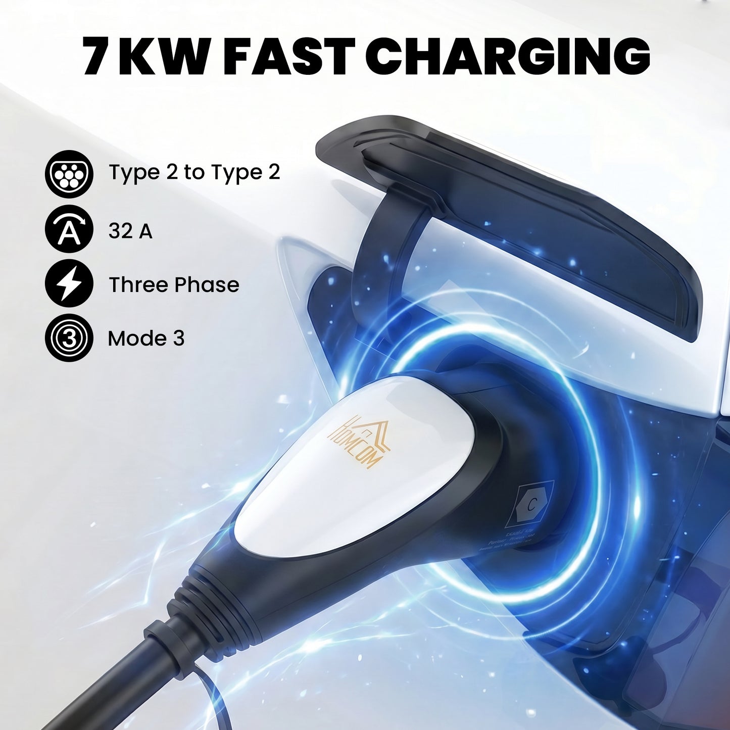 Type 2 EV Charging Cable, 7kW, 32A, Mode 3, 1-Phase, 10m