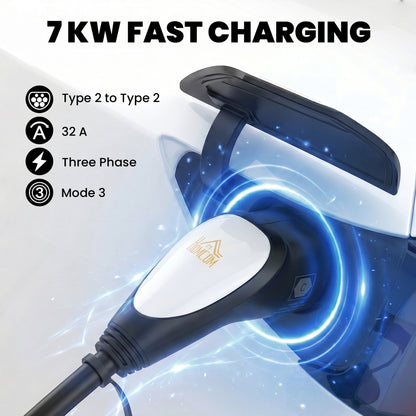 Type 2 EV Charging Cable, 7kW, 32A, Mode 3, 1-Phase, 10m