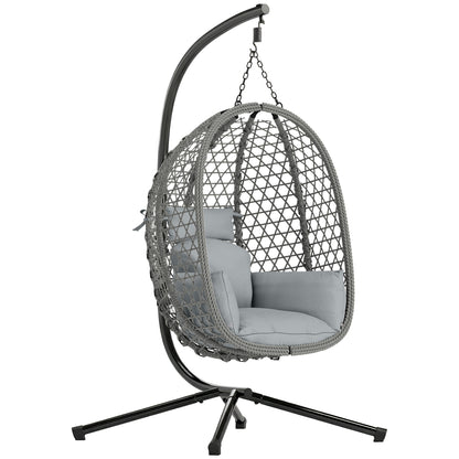 Hanging Egg Chair, Rattan Swing Chair with Stand, Dark Grey