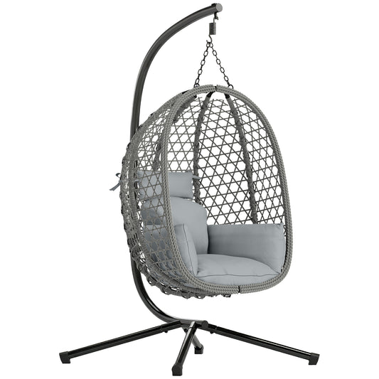 Hanging Egg Chair, Rattan Swing Chair with Stand, Dark Grey