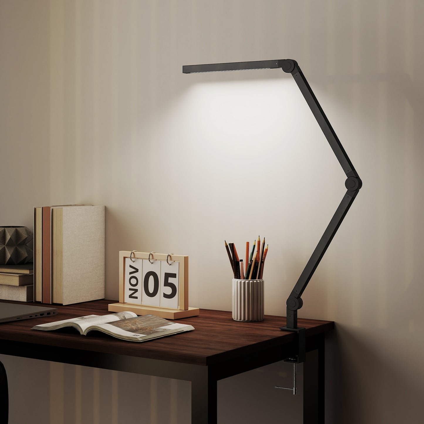 Desk Lamp with Adjustable Swing Arm, Dimmable LED Desk Light, Black