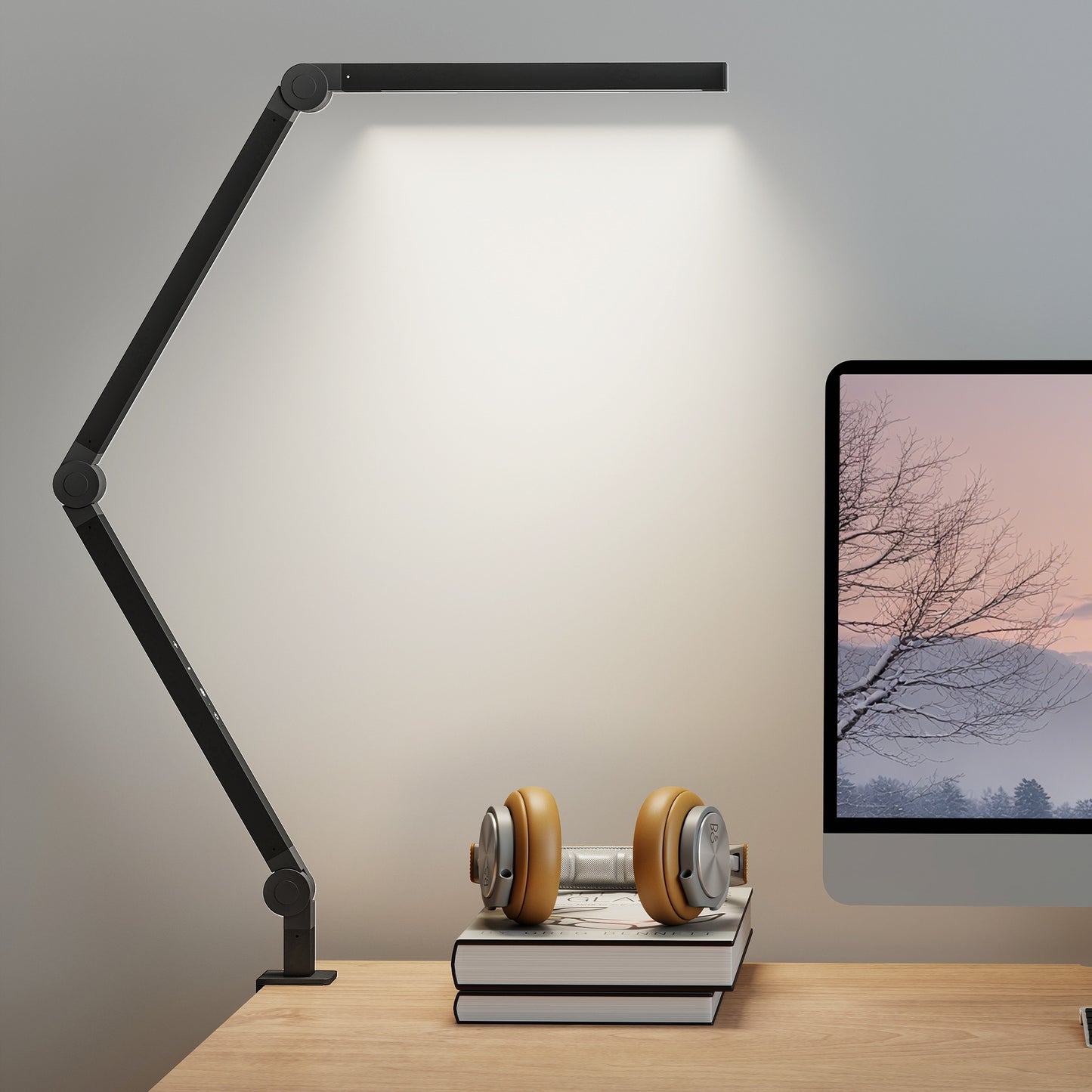 Desk Lamp with Adjustable Swing Arm, Dimmable LED Desk Light, Black
