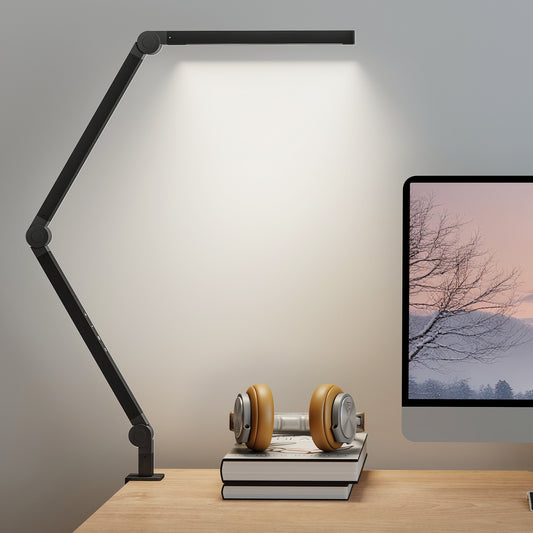 Desk Lamp with Adjustable Swing Arm, Dimmable LED Desk Light, Black