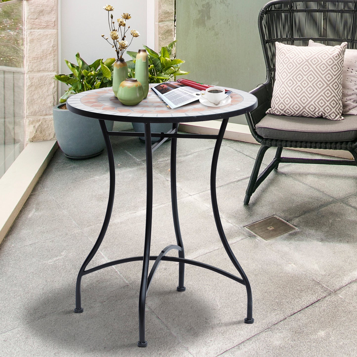 Mosaic Table Round Ceramic Bistro Garden Furniture Side Bar Table Patio
